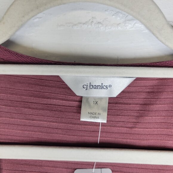 CJ Banks Women's 1X Cardigan Sweater Red Striped Open Front - Picture 4 of 6